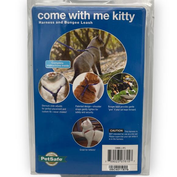 PetSafe Come with Me Kitty and Bungee Adjustable Leash Cat Harness - Blue LARGE - Picture 2 of 2